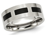 Men's 8mm Stainless Steel Comfort Fit Wedding Band Ring with Black Accent